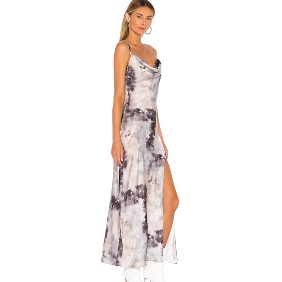 Revolve Superdown Krystal Slit Midi Dress in Grey Tie Dye Size S - Picture 3 of 12